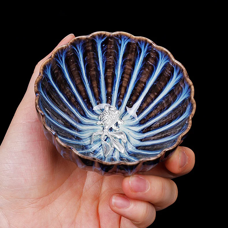 Authentic Handmade Jian Zhan Blue Gongfu Tea Cup With Sterling Silver - Image 15
