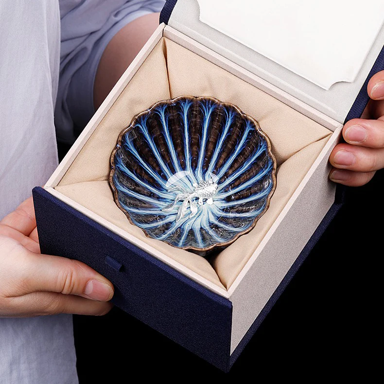 Authentic Handmade Jian Zhan Blue Gongfu Tea Cup With Sterling Silver - Image 16