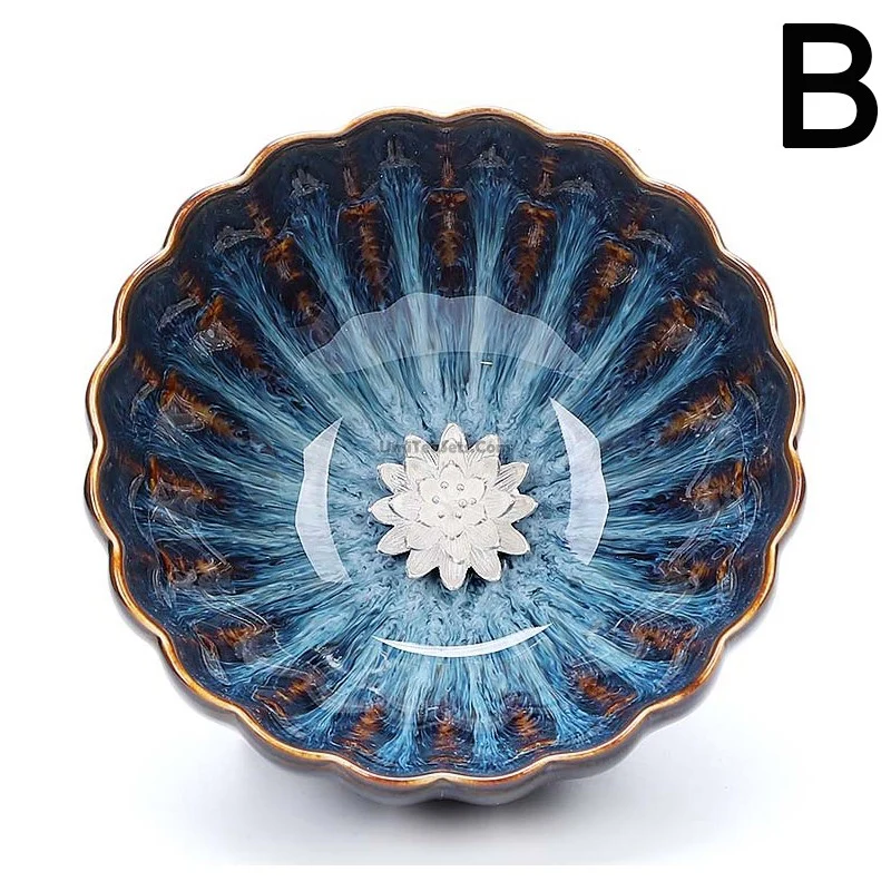 Authentic Handmade Jian Zhan Blue Gongfu Tea Cup With Sterling Silver - Image 3