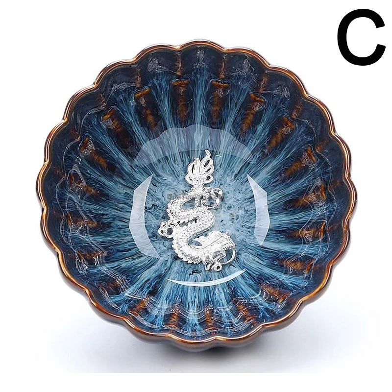 Authentic Handmade Jian Zhan Blue Gongfu Tea Cup With Sterling Silver - Image 4