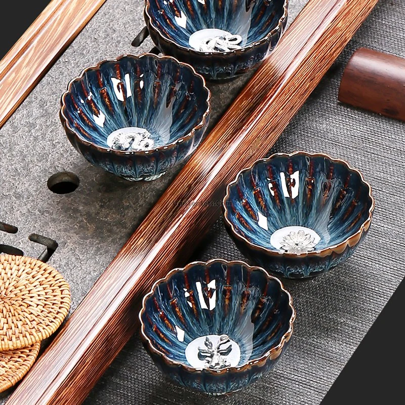 Authentic Handmade Jian Zhan Blue Gongfu Tea Cup With Sterling Silver - Image 7