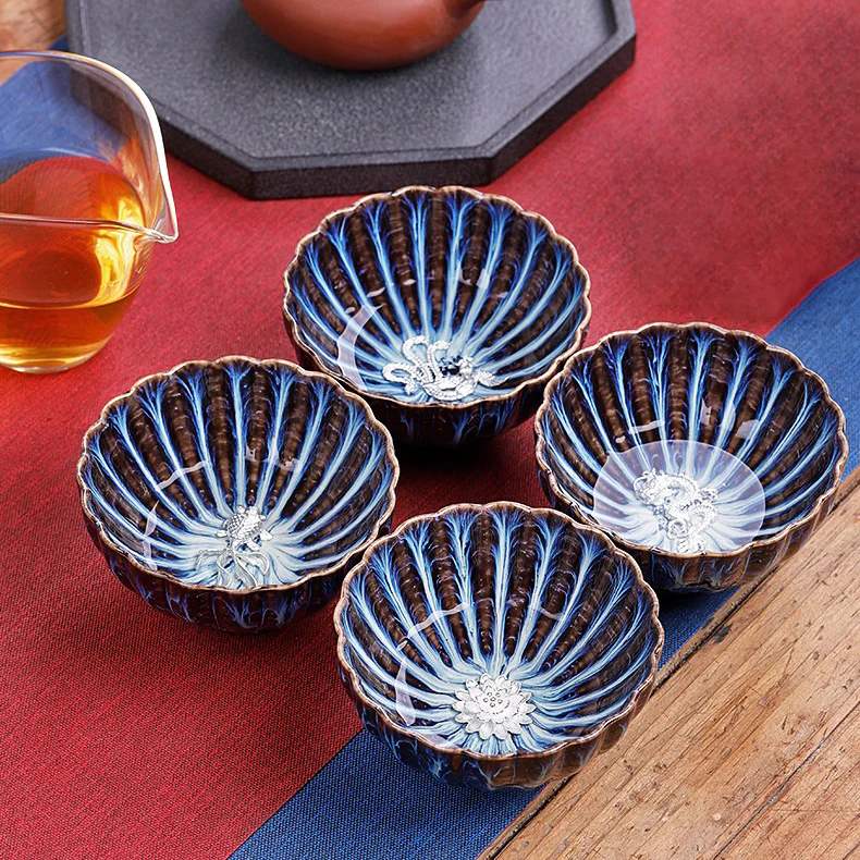 Authentic Handmade Jian Zhan Blue Gongfu Tea Cup With Sterling Silver - Image 9