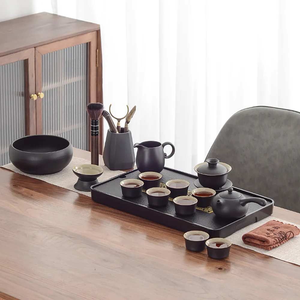 Black Ceramic Side Handle Teapot Set - Image 3