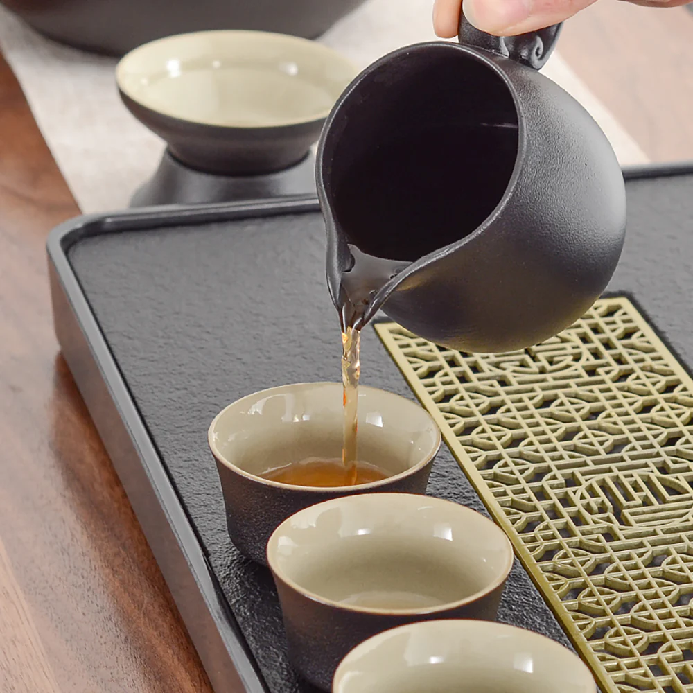 Black Ceramic Side Handle Teapot Set - Image 4