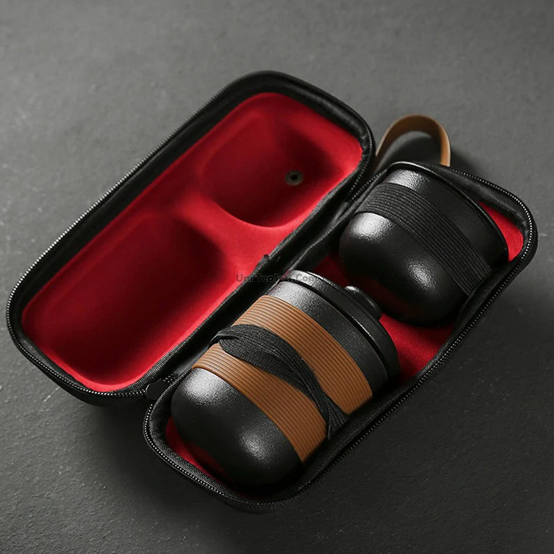Black Ceramic Travel Tea Set With Handbag - Image 3