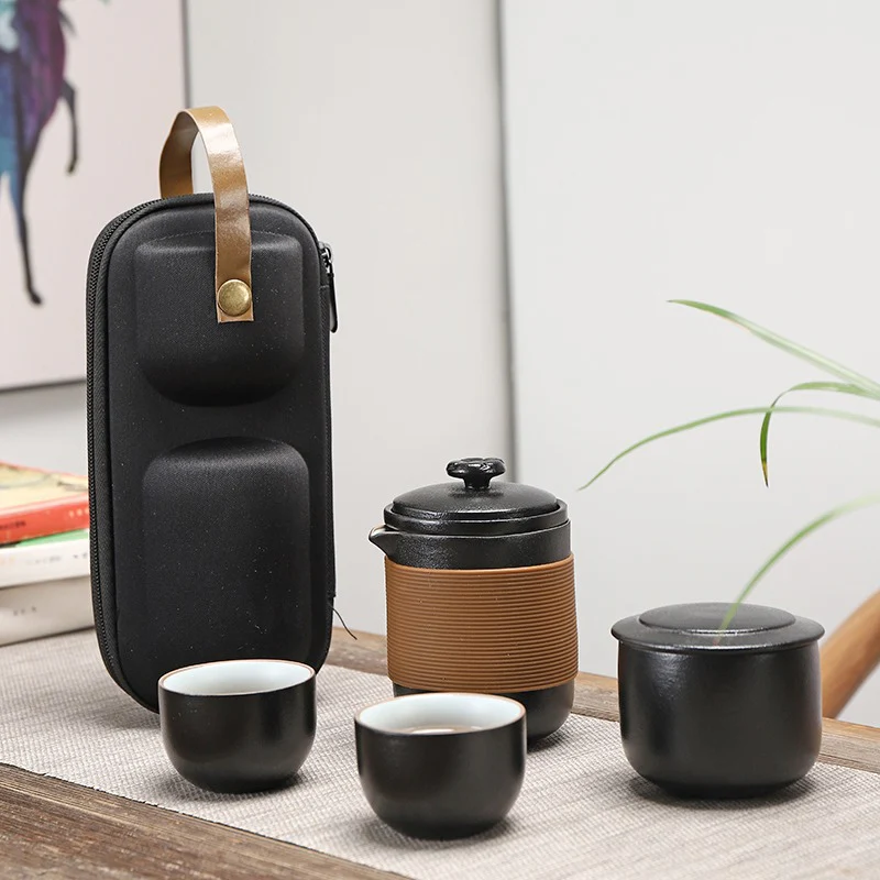 Black Ceramic Travel Tea Set With Handbag - Image 4