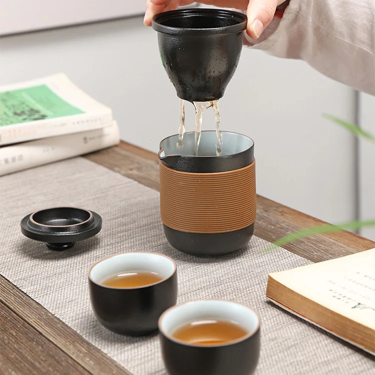 Black Ceramic Travel Tea Set With Handbag - Image 5