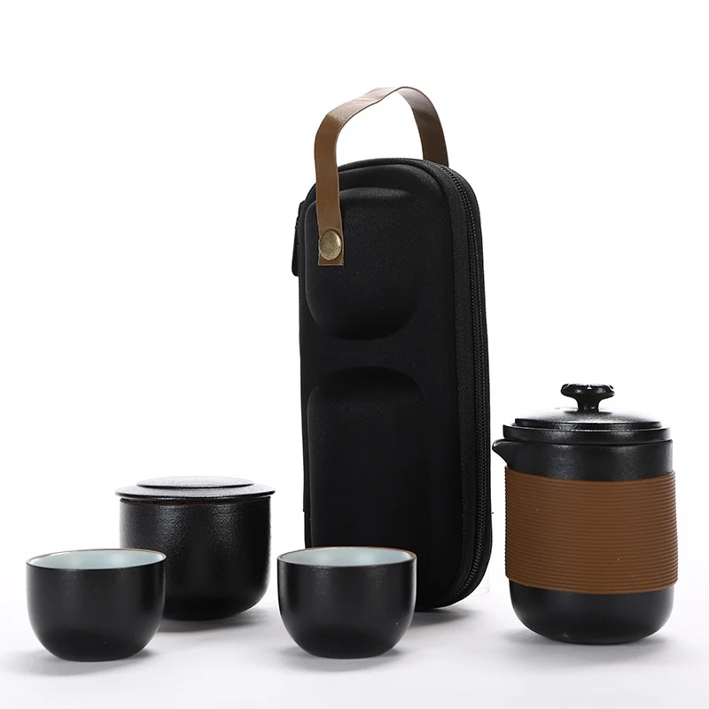 Black Ceramic Travel Tea Set With Handbag - Image 6