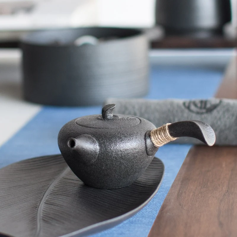 Black Coarse Pottery Japanese Teapot - Image 4