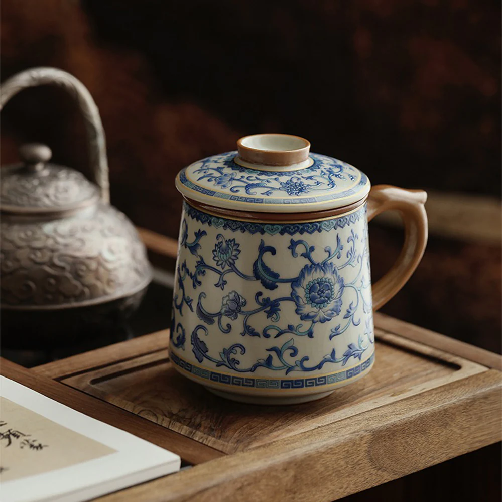 Blue And White Ruyao Twig Flowers Tea Cup - Image 3