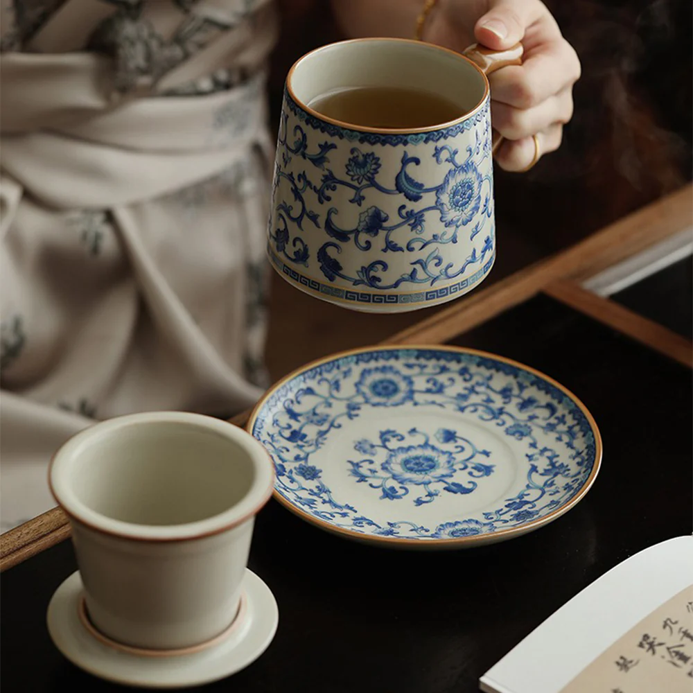 Blue And White Ruyao Twig Flowers Tea Cup - Image 5