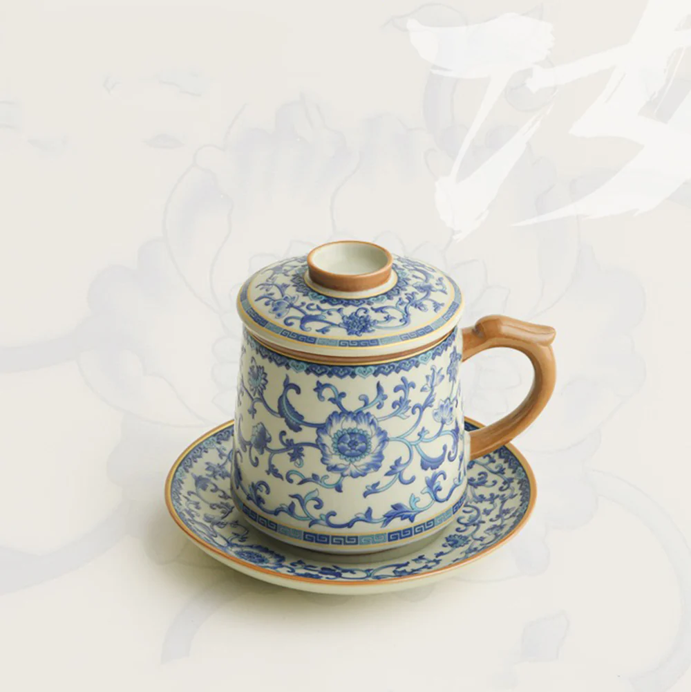 Blue And White Ruyao Twig Flowers Tea Cup - Image 8