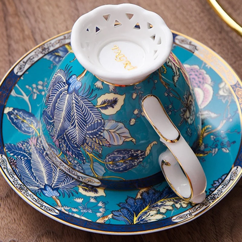 Blue Flowers Bone China Tea Set - Image 5