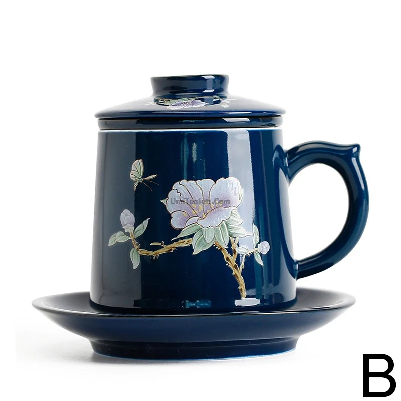 Chinese Blue Flower Office Tea Cup With Infuser - Image 3