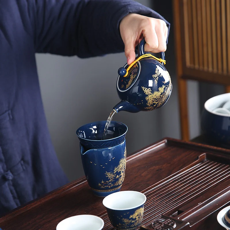 Chinese Blue Landscape Porcelain Tea Set - Image 11