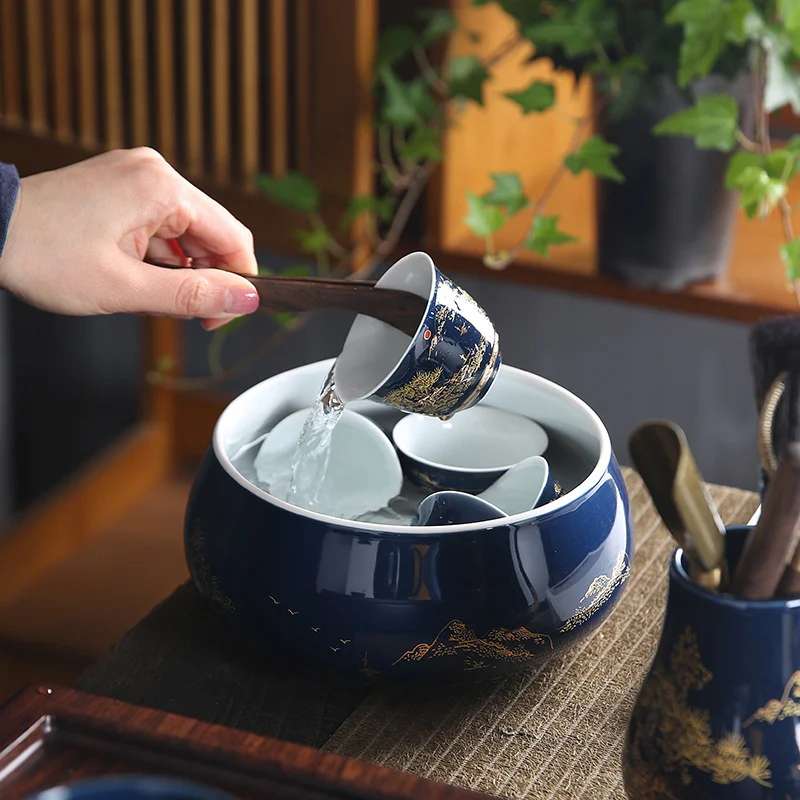 Chinese Blue Landscape Porcelain Tea Set - Image 12