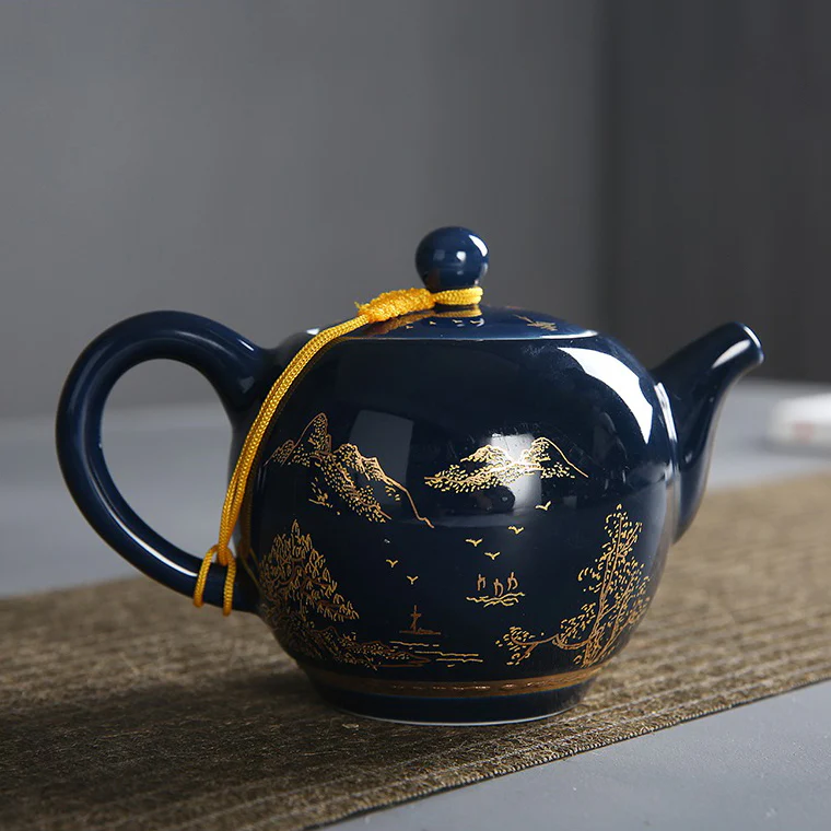 Chinese Blue Landscape Porcelain Tea Set - Image 3