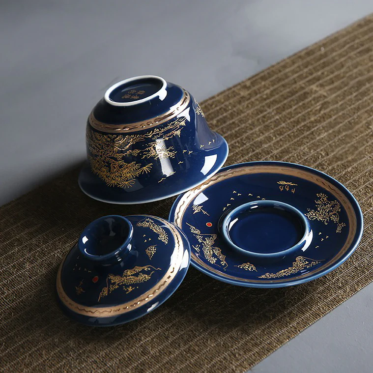 Chinese Blue Landscape Porcelain Tea Set - Image 5
