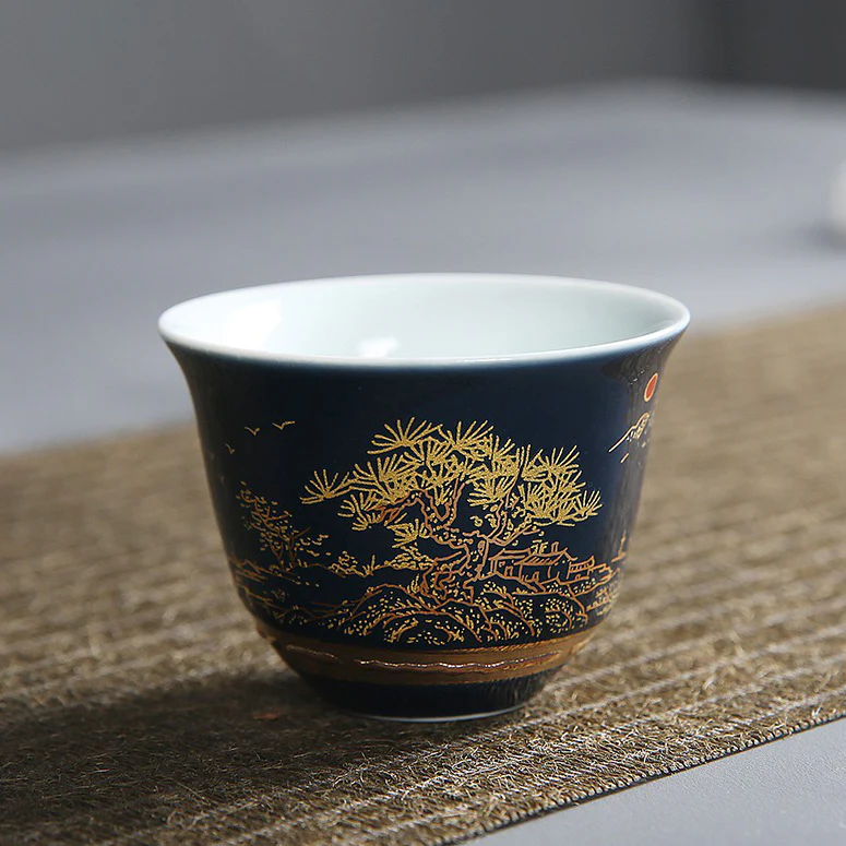 Chinese Blue Landscape Porcelain Tea Set - Image 8