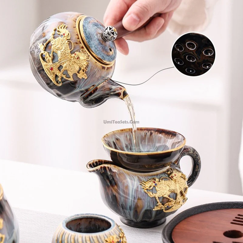 Chinese Jian Zhan Golden Dragon Tea Set - Image 3
