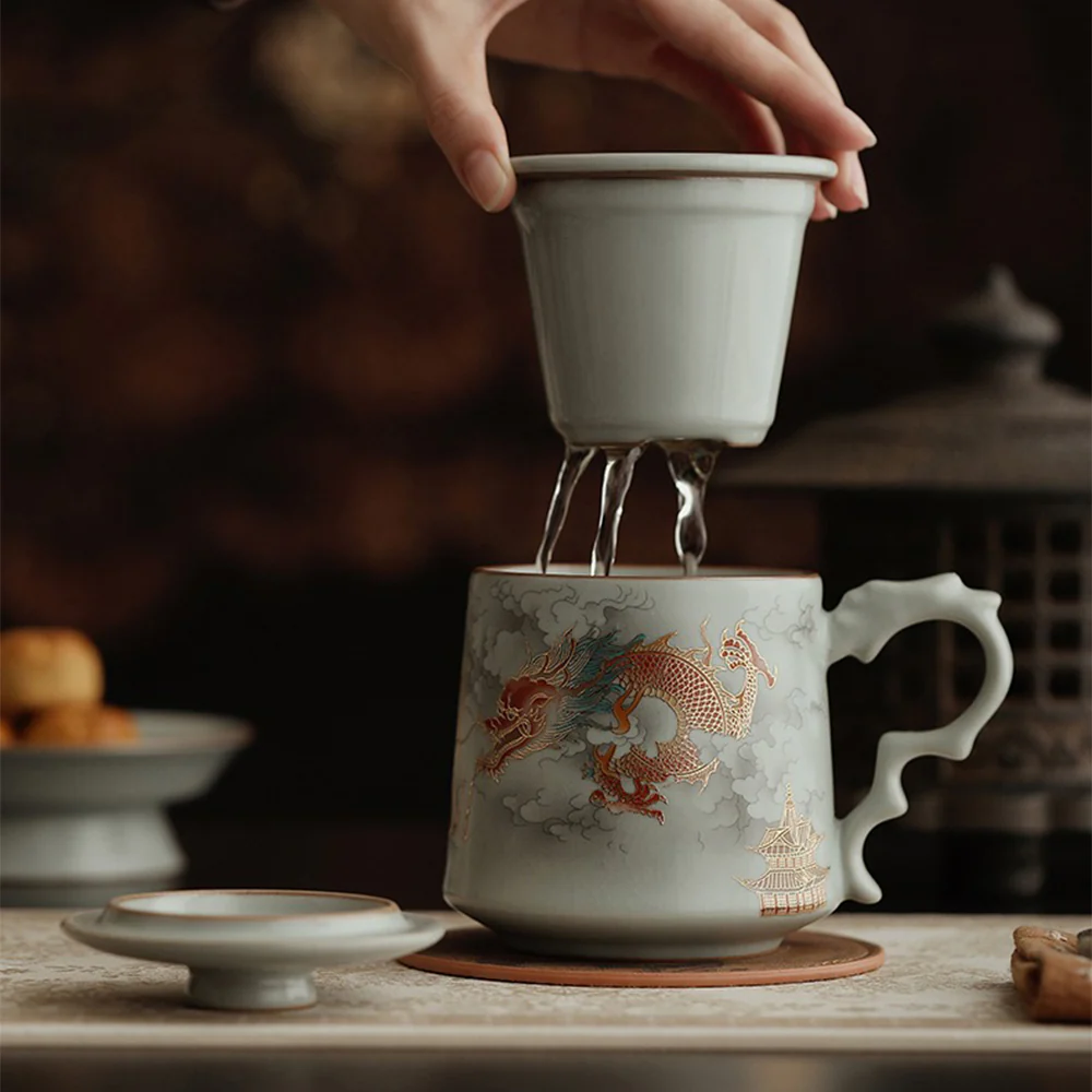 Chinese Ruyao Dragon Tea Cup With Infuser - Image 4