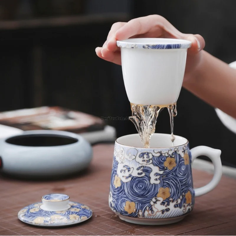 Chinese Sea Wave Office Tea Cup With Infuser - Image 4