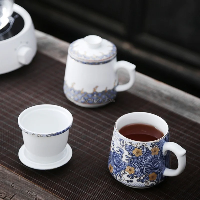 Chinese Sea Wave Office Tea Cup With Infuser - Image 5