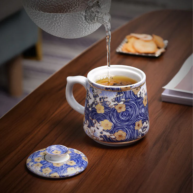 Chinese Sea Wave Office Tea Cup With Infuser - Image 8
