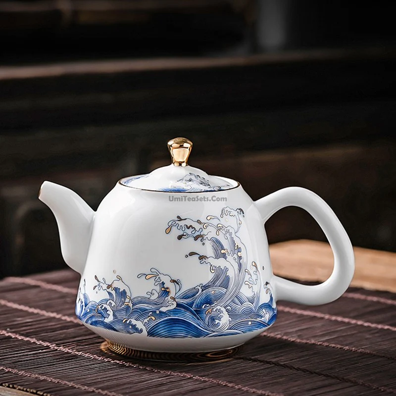 Chinese Sea Wave Teapot With Golden Rims - Image 4