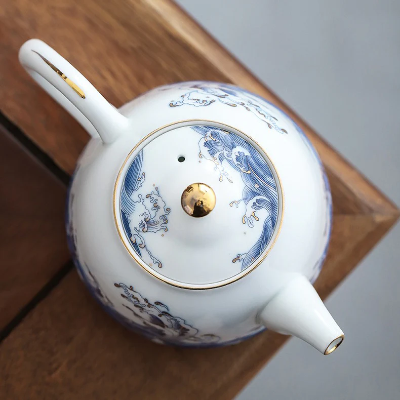 Chinese Sea Wave Teapot With Golden Rims - Image 5