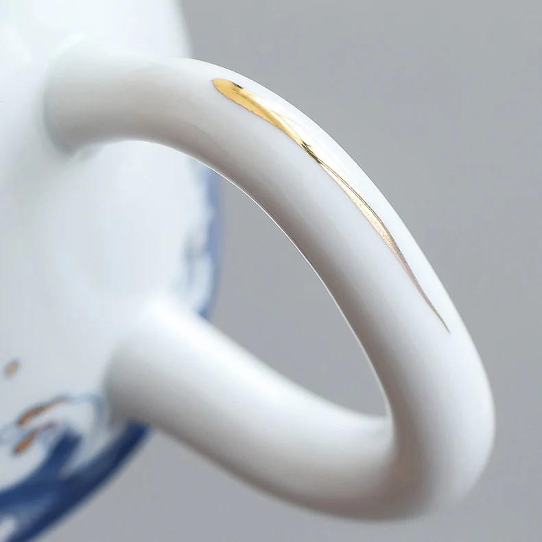 Chinese Sea Wave Teapot With Golden Rims - Image 7