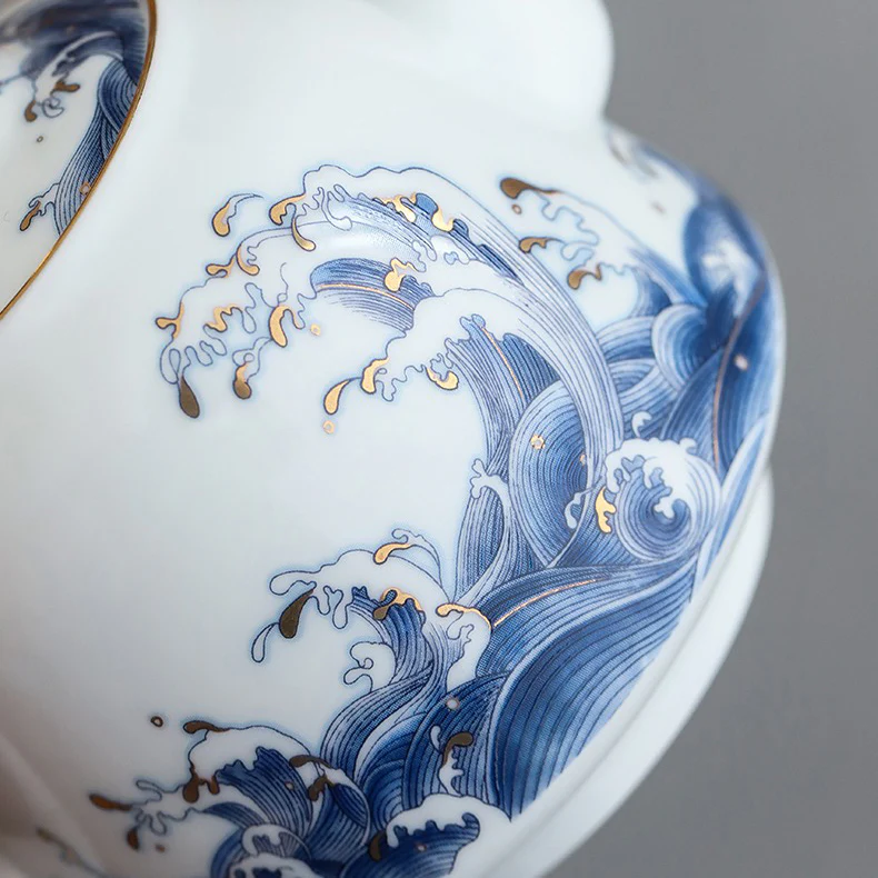Chinese Sea Wave Teapot With Golden Rims - Image 8
