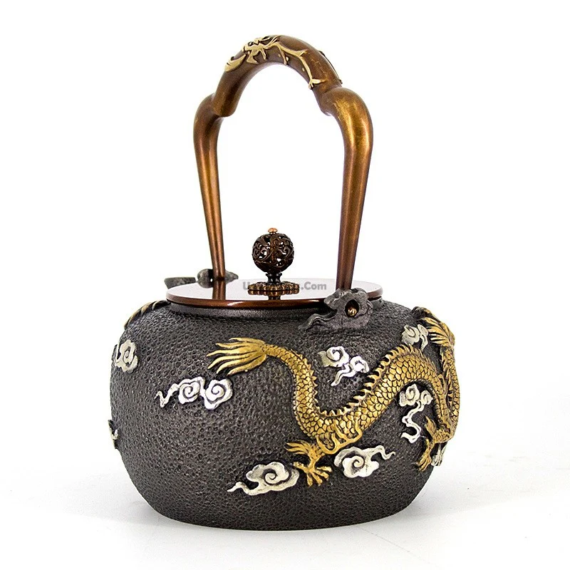 Double Dragon Playing Fireball Cast Iron Teapot - Image 3