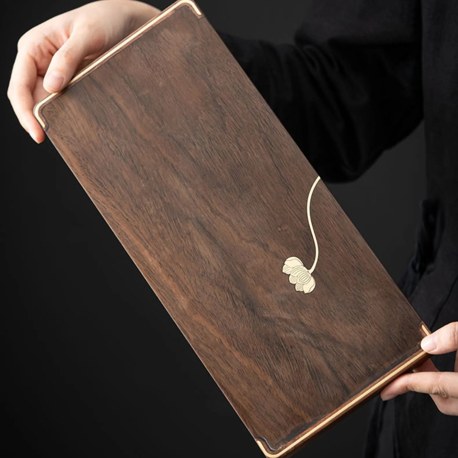 Ebony Small Tea Tray With Silver Lotus - Image 5