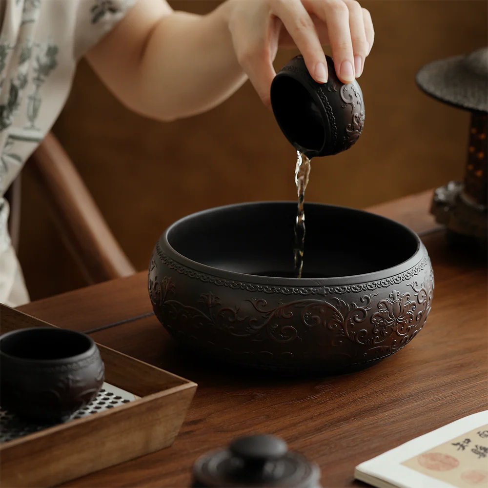 Entwined Lotus Purple Pottery Tea Washer - Image 3