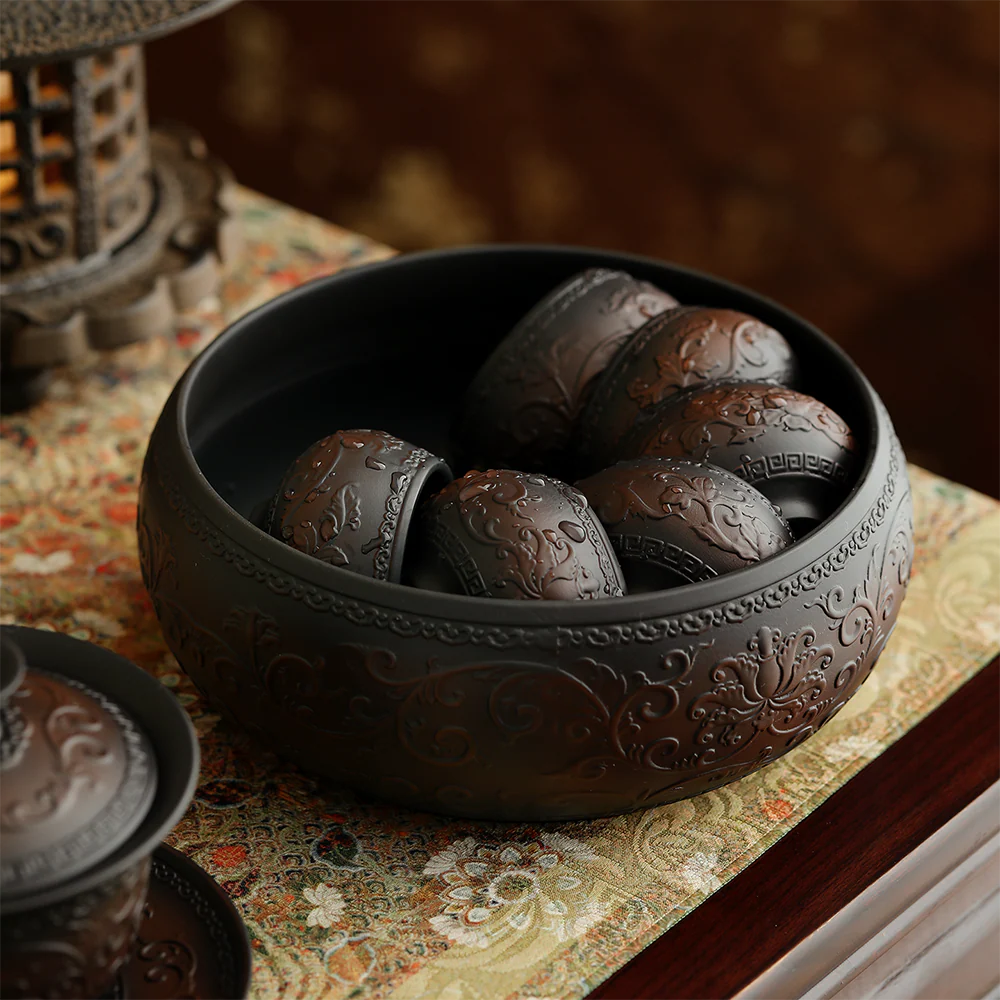 Entwined Lotus Purple Pottery Tea Washer - Image 5