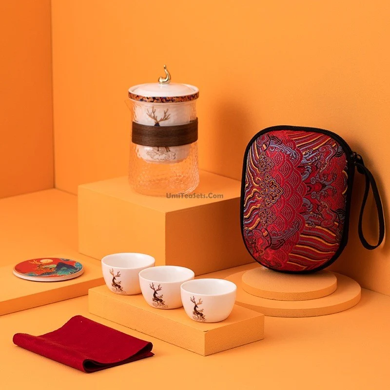 Glass And Porcelain Deer Travel Tea Set - Image 5