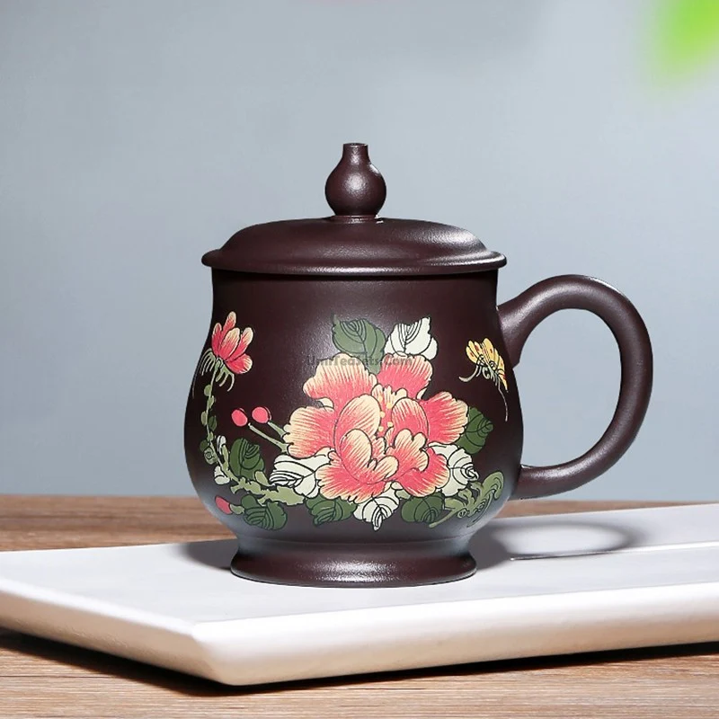 Handmade Yixing Purple Clay Peony Tea Cup - Image 3