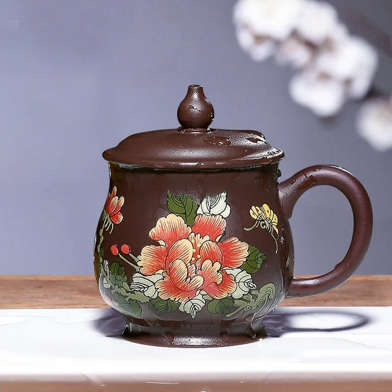 Handmade Yixing Purple Clay Peony Tea Cup - Image 4