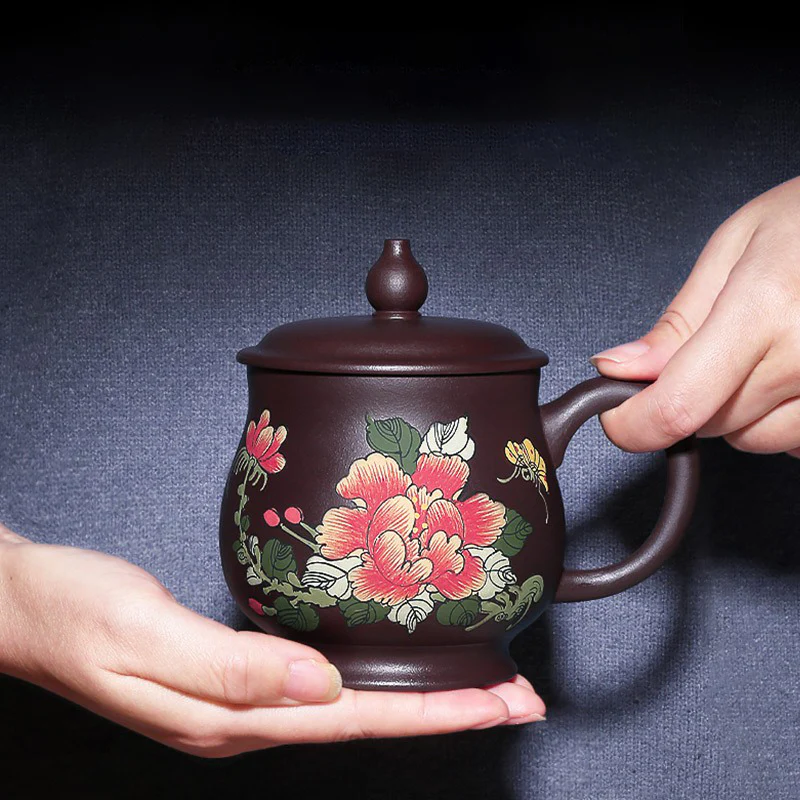 Handmade Yixing Purple Clay Peony Tea Cup - Image 7