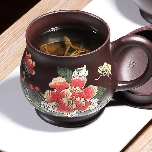 Handmade Yixing Purple Clay Peony Tea Cup - Image 9