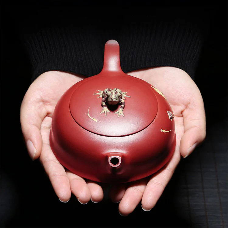 Handmade Yixing Red Clay Lotus Tea Set - Image 5