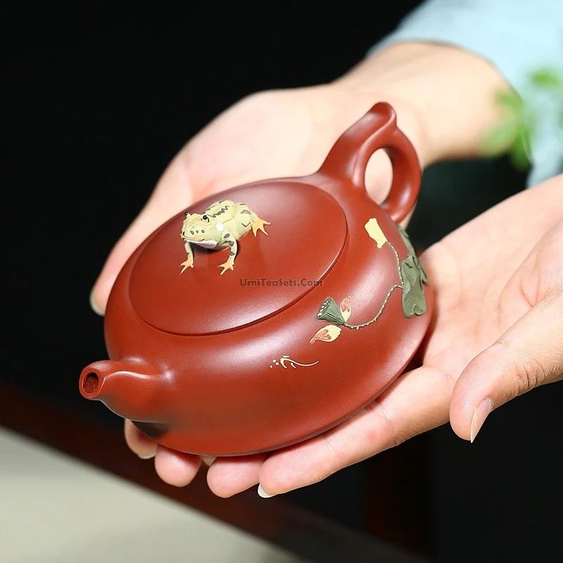 Handmade Yixing Red Clay Lotus Tea Set - Image 6