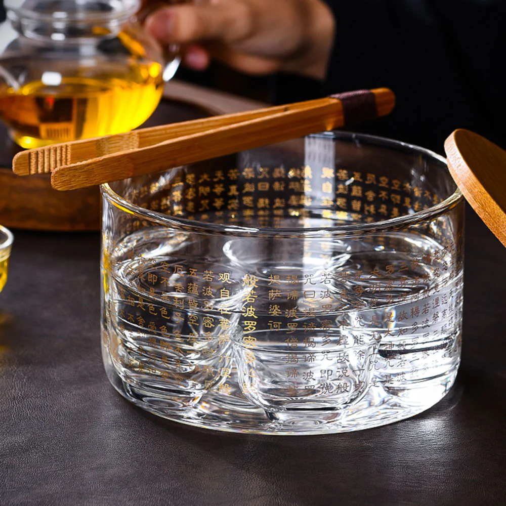 Heart Sutra Glass Tea Washer With Lid - Image 4