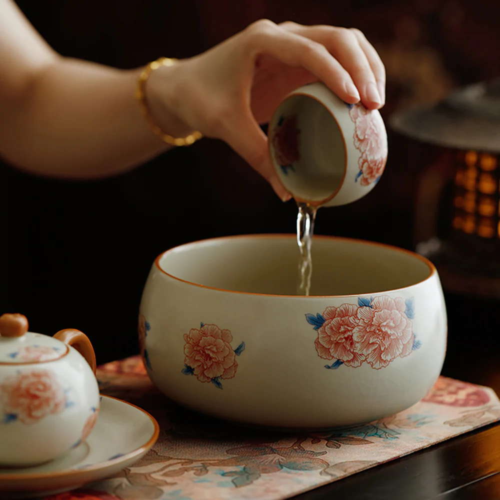 Hibiscus Flower Ruyao Porcelain Tea Washer - Image 3