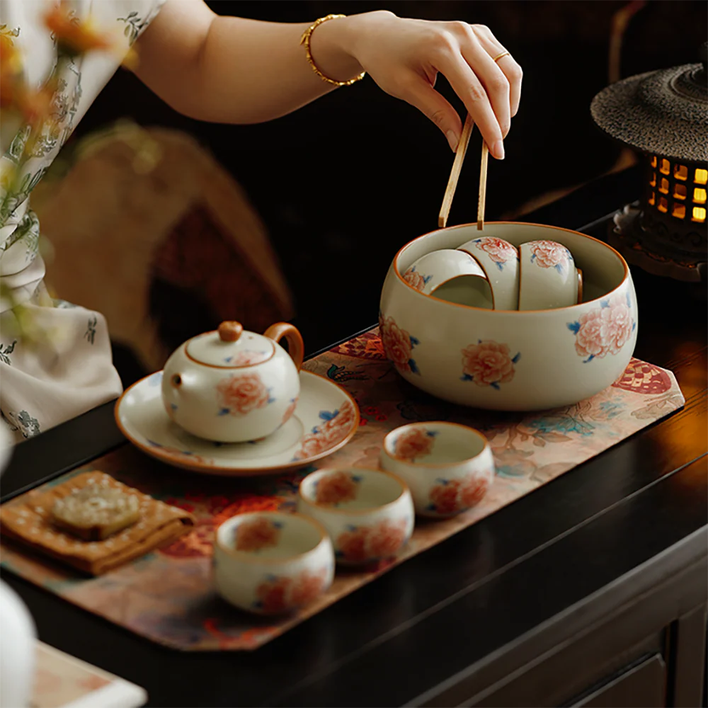 Hibiscus Flower Ruyao Porcelain Tea Washer - Image 5