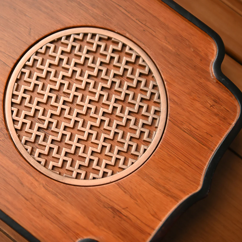 Hollow Metal Stand Bamboo Tea Tray - Image 3