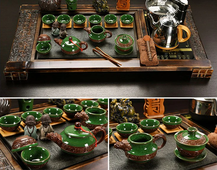 Ice Crack Tea Set With Fire Wood & Stone Tea Tray - Image 3