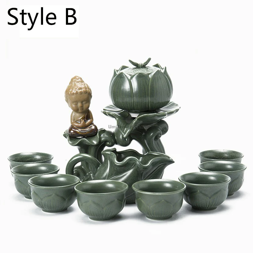 Jade Porcelain Lotus Automatic Tea Set - Image 3