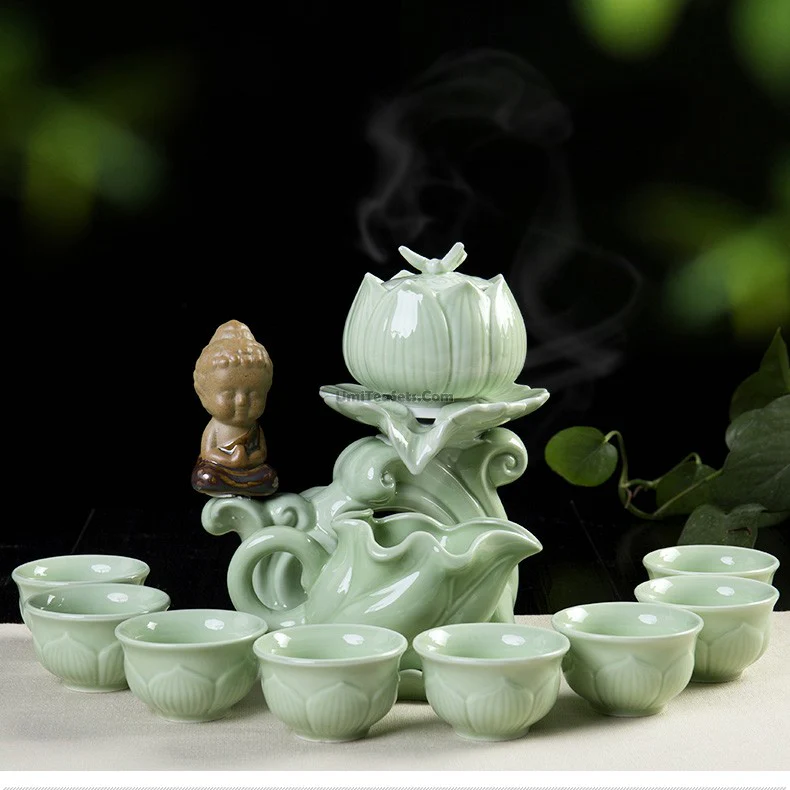 Jade Porcelain Lotus Automatic Tea Set - Image 5